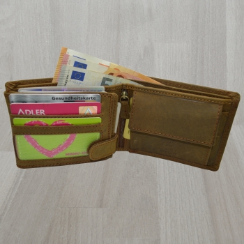 Edle Voll-Leder Herren Geldbörse Brieftasche RFID Schutz Riegelverschluss Querformat (braun)